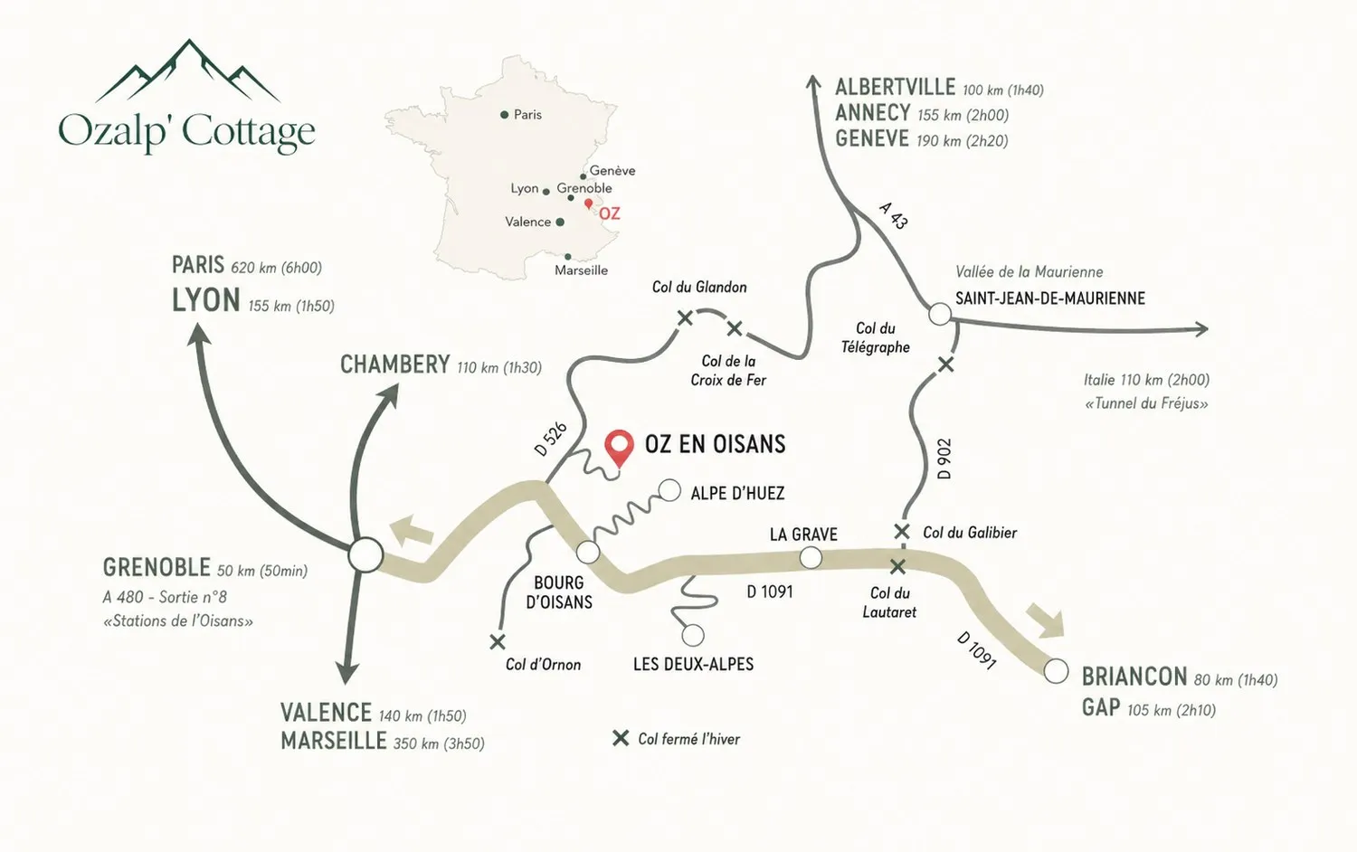 Carte d'accès au chalet à Oz-en-Oisans / Alpe d'Huez