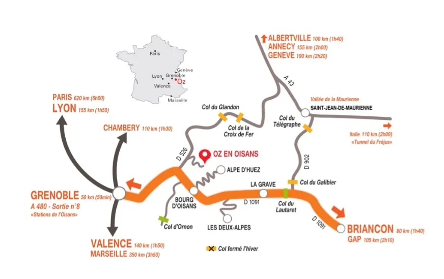 Getting to Oz-en-Oisans: car, train, plane, shuttle